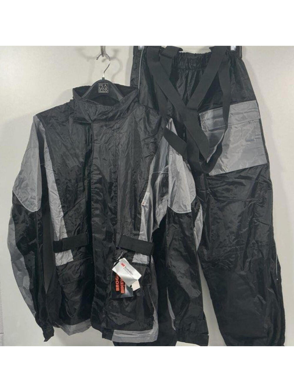 Brogies Bikewear Motorcycle Rain Suit Men's Medium Reflective NWT Black Gray
